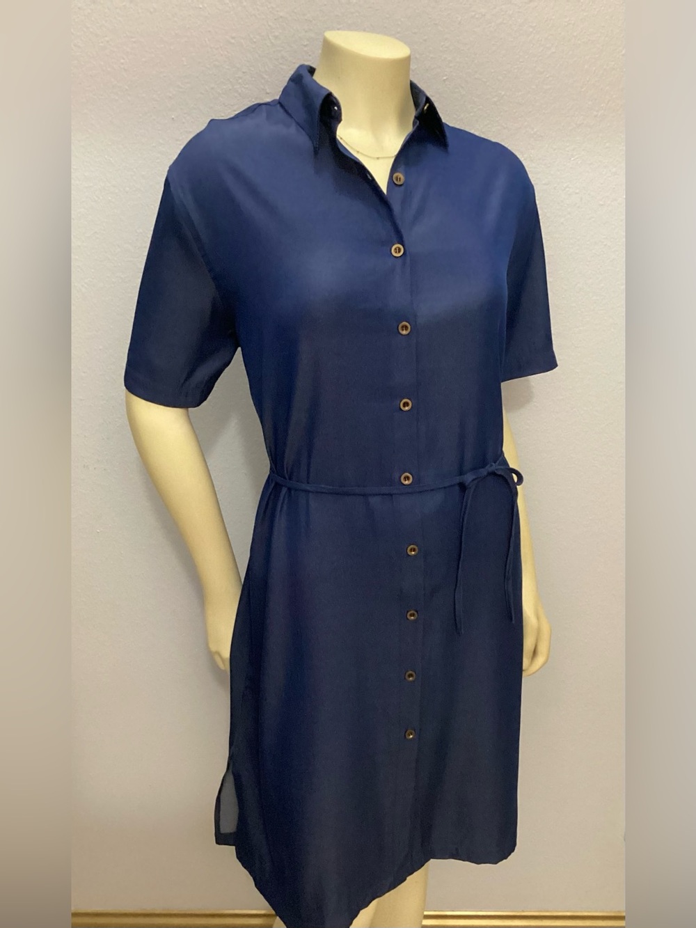 Polo by Ralph Lauren Navy Button-Front Shirt Dress with Wood-Tone Buttons